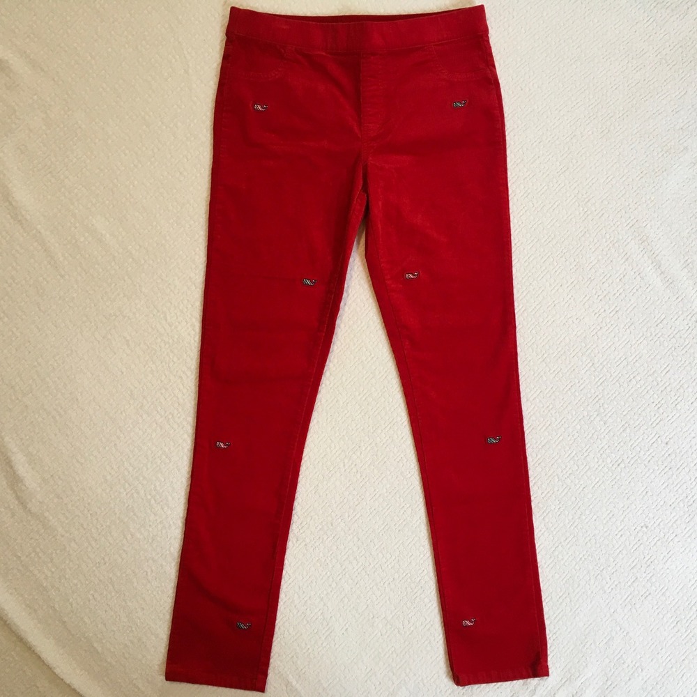 Vineyard Vines Girl's Red Corduroy Whale Print‎ Pull On Pants Size 16